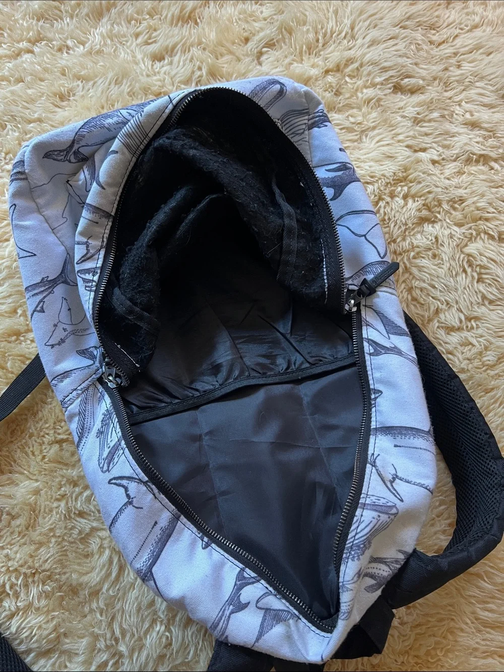 Whale Print Mini Backpack in White and Black - Women